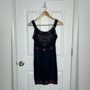 Free People Embroidered Black Mini Dress